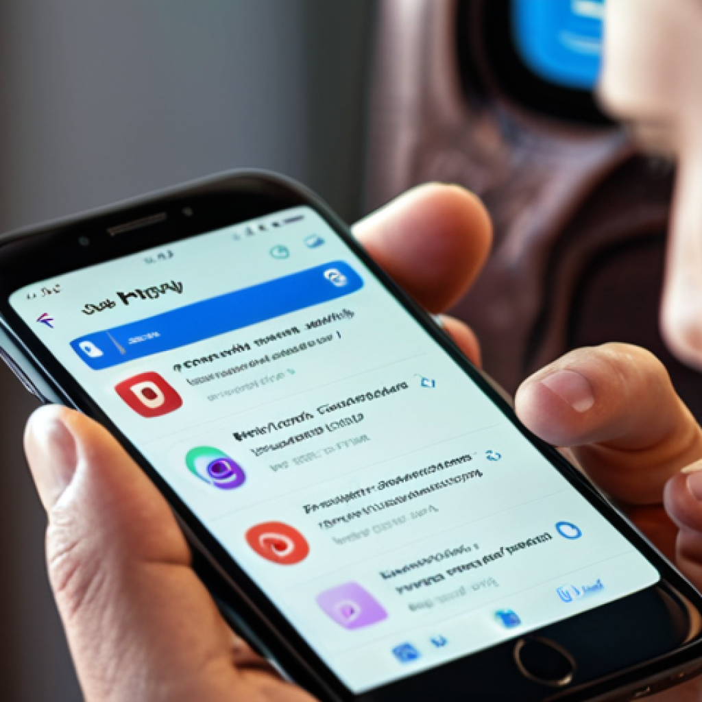 **A person cautiously reviewing social media privacy settings on their smartphone, with blurred icons of popular apps in the background. Emphasize security and control over personal information.**