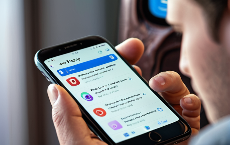 **A person cautiously reviewing social media privacy settings on their smartphone, with blurred icons of popular apps in the background. Emphasize security and control over personal information.**