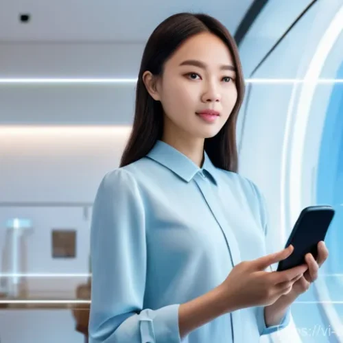 Home 26 디지털 정체성 관리의 전략적 접근 - **Prompt 1: "A young Vietnamese woman, elegantly dressed in modern casual attire, stands confidently...