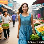 Home 12 디지털 정체성 관리와 기업 평판 - **Prompt:** "A young woman in her early 20s, wearing a stylish sundress and sandals, walking through...