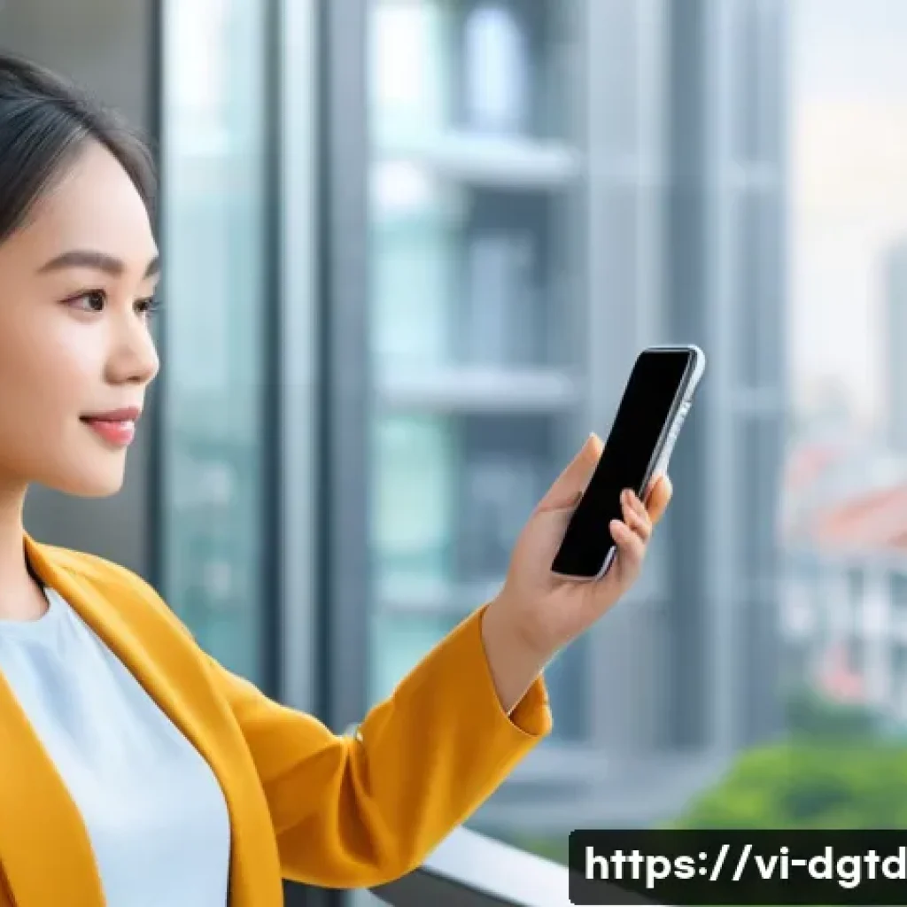 디지털 정체성 관리에서의 인공지능 활용 - A modern Vietnamese digital banking app interface displaying AI-powered facial recognition authentic...