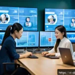 Home 20 기업의 디지털 정체성 관리 - A modern Vietnamese office environment showing a diverse team of professionals collaborating on digi...