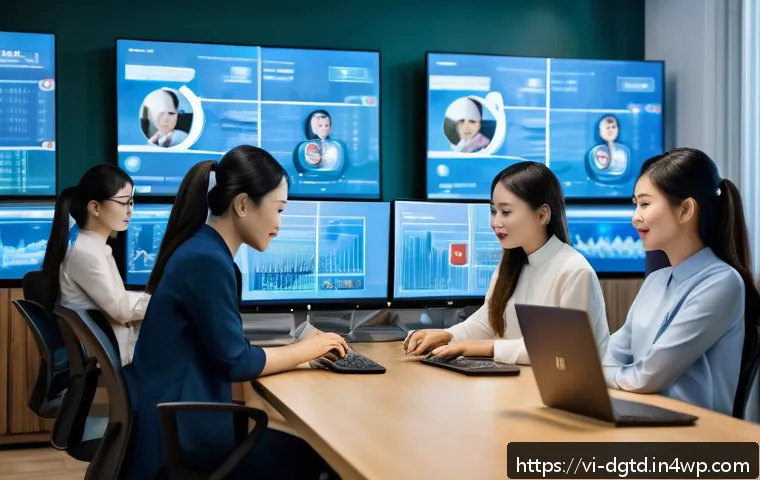 기업의 디지털 정체성 관리 - A modern Vietnamese office environment showing a diverse team of professionals collaborating on digi...