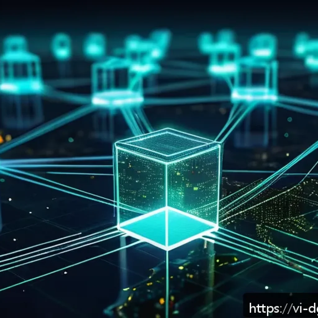 블록체인 기반 디지털 정체성 - A futuristic digital illustration of a decentralized blockchain network securing personal identity d...